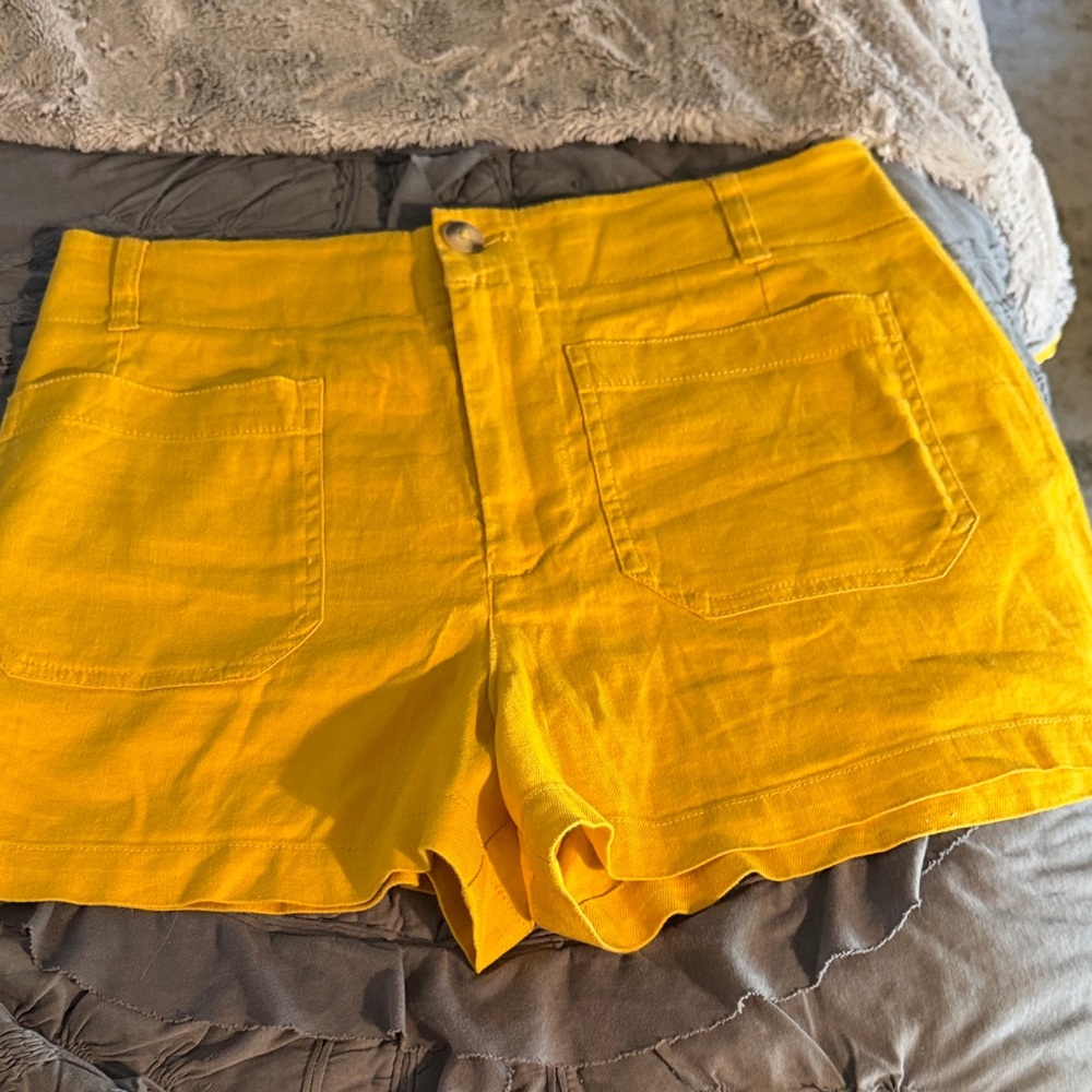 Maeve Bright Yellow High-Waist Patch Pocket Shorts by Anthropologie